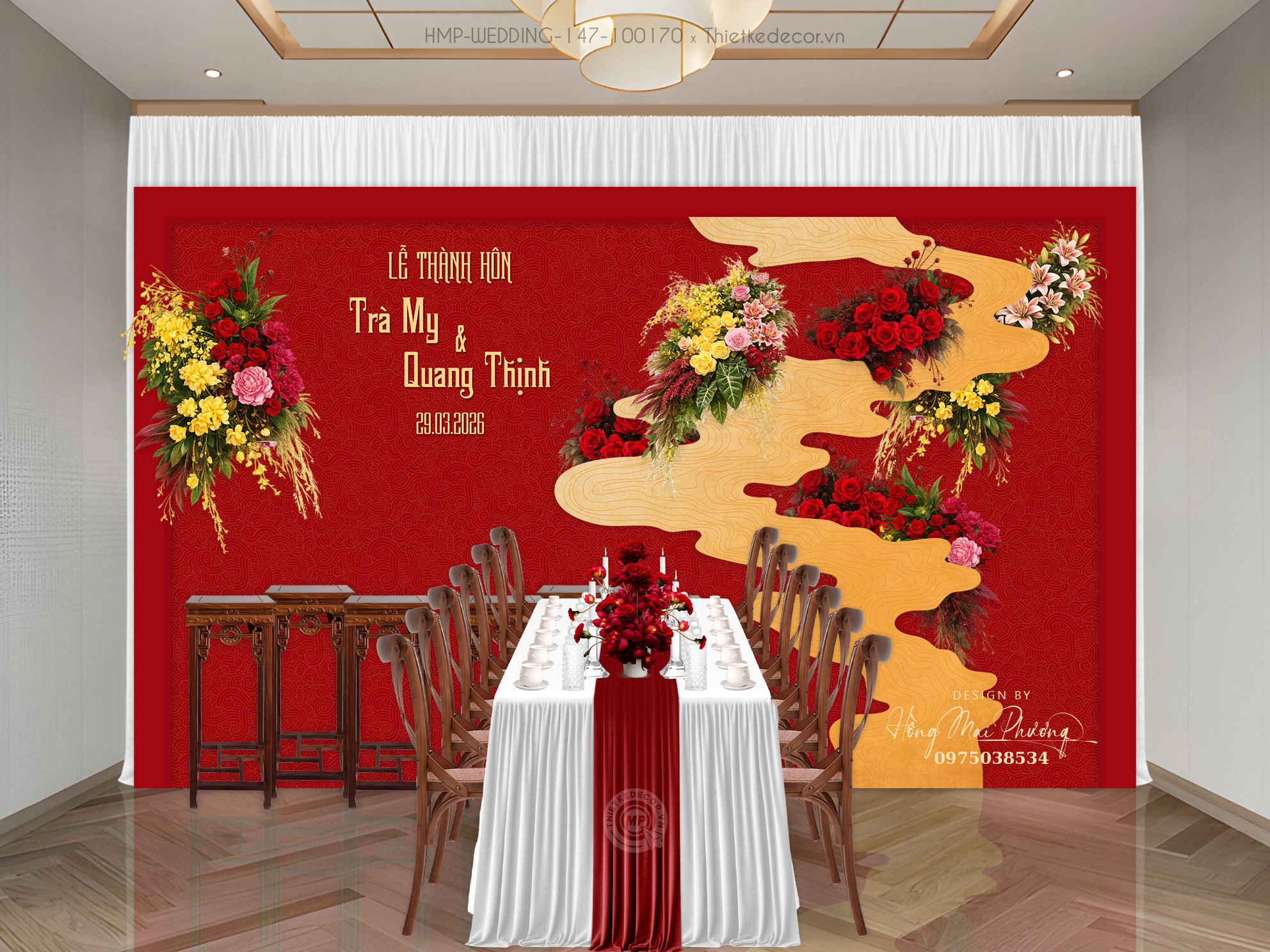 File thiết kế Gia tiên, trang trí tiệc cưới đẹp tone đỏ